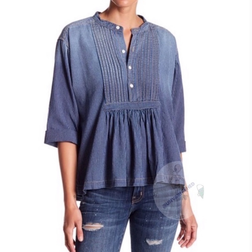 Current/Elliott Pinstripe Boho Denim Shirt S